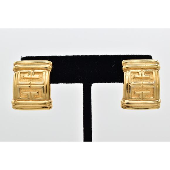 Givenchy Vintage 4G Logo Earrings Gold Tone Dangle Chunky Signed 1980s BinAG - Picture 1 of 12